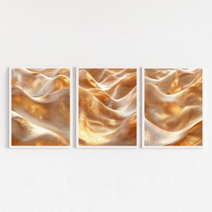 Golden Abstract Fabric Texture Art Triptych: Glam Home Decor (Digital Download, PDF Files Included)