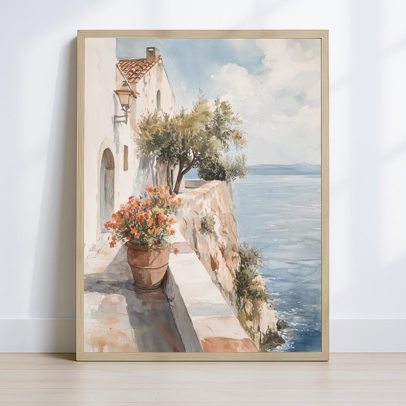 Mediterranean Wall Art Set of 3 | Coastal Village Printable ...