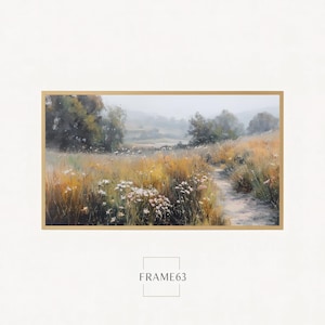 Golden Meadow Landscape for Samsung Frame TV: Rustic Countryside Art (Digital Download