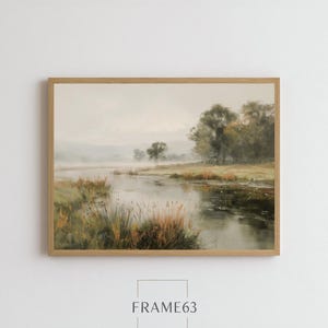 Misty River Landscape Print: Vintage Fall Forest Oil Painting (Digital Download