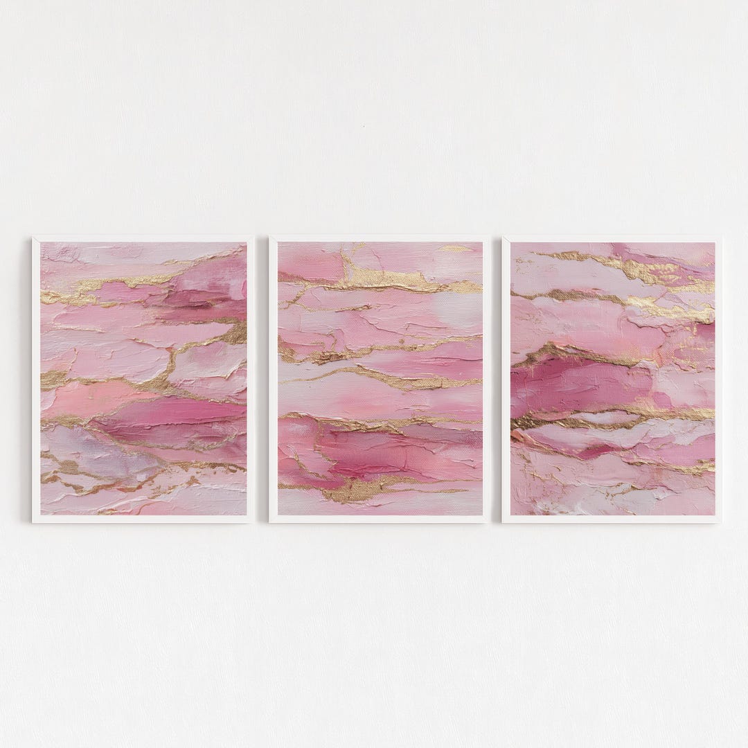 Pink Gold Abstract Art Set of 3: Blush Glam Decor, Blush Modern ...