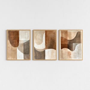 Jordfärgad abstrakt väggkonst, set med 3 | Utskrivbar modern stil från mitten av århundradet | Neutrala geometriska former | Minimalistisk digital nedladdningsbar dekor
