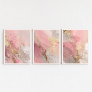 Blush Pink & Gold Abstract Art Prints - Set of 3, Modern Wall Decor (Digital Download)
