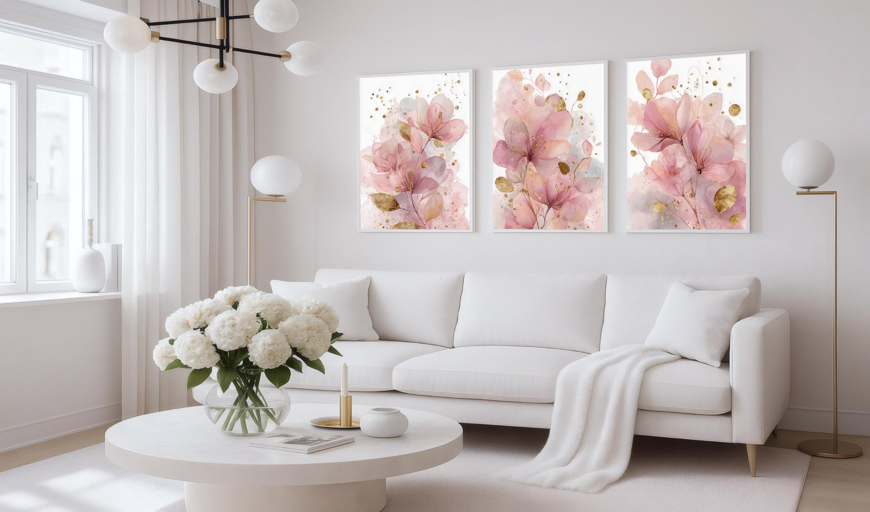 Blush Pink Floral Wall Art Set of 3: Abstract Watercolor Flower Prints ...
