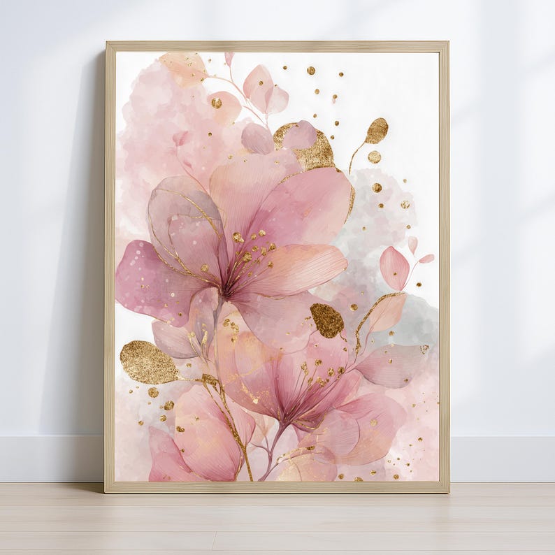Blush Pink Floral Wall Art Set of 3: Abstract Watercolor Flower Prints ...
