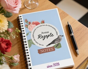 Personalized cooking and baking recipe journal, spiral bound A5, a gift for hobby cooks and bakers, family recipes. Lined, blank, or dotted.