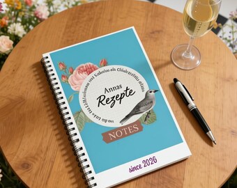 Personalized cooking and baking recipe journal, spiral bound A5, a gift for hobby cooks and bakers, family recipes. Lined, blank, or dotted.