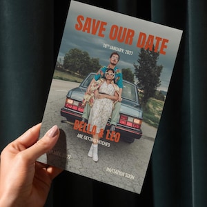 Retro Save the Date Template | Vintage-Inspired Wedding Card | Groovy Editable Canva Invite with Bold Fonts & Cool Vibes