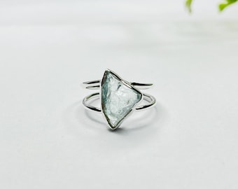 Aquamarine Raw Stone Ring, 925 Sterling Silver, Handmade Ring