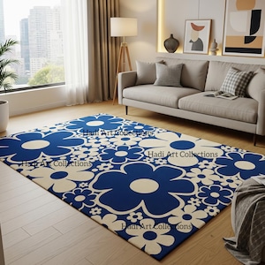 Hand Tufted Modern Rug Flower Blue Wool Area Rugs For Living room Bedroom Kitchen Entryway Office 5X8 6X9 8X10 9X12 10X14 Custom Green Rug