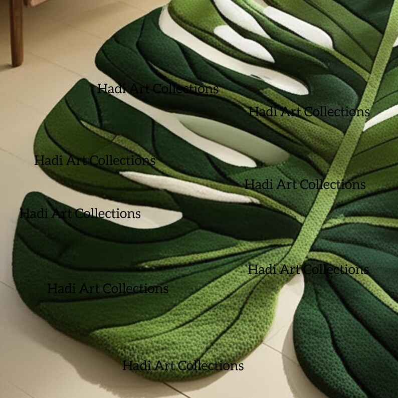 Monstera Leaf Hand-tufted Rug – Green Botanical Shaped Carpet for Boho ...