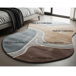Brown Irregular Rug for living room Gray Hand Tufted Wool Rugs For Bedroom Custom rug Available 5x8, 6x9, 8x10, 9x12, 10x14, 11x15, 12x15