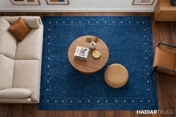 Hand-Tufted Blue Wool Rug – Modern Living Room Carpet by HADIARTRUGS-Perfect for Modern, Classic, or Bohemian Interiors