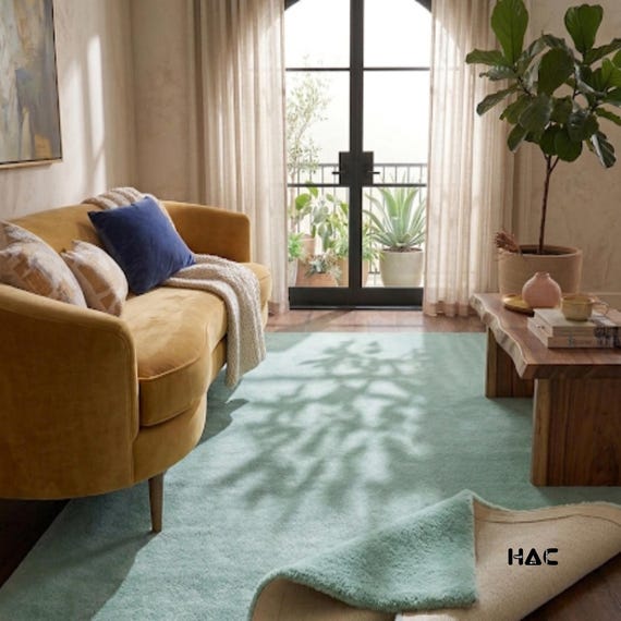 9x12 Mint Green Area Rug | Solid Color Hand Tufted Rug | Minimalist Sage Green Wool Carpet | Deep Texture Plush Rug for Living Room Bedroom