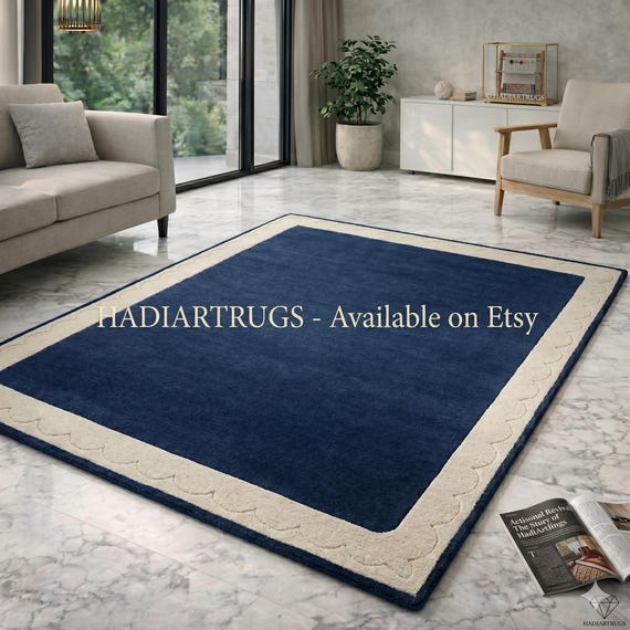 Handmade Hand-Tufted Blue Wool Rug – Modern Geometric Design | Luxury Home Decor | HADIARTRUGS