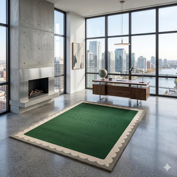 Handmade Hand-Tufted Green Wool – Modern Geometric Design | Luxury Home Decor | HADIARTRUGS