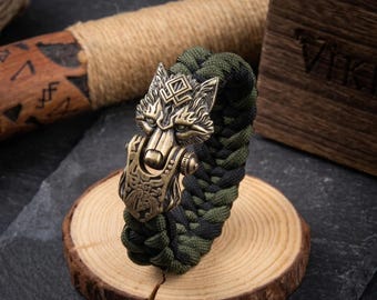 Viking Wolf Armband, Herren Handgemachtes Kordel Armband, Punk Biker Schmuck, Rock Style Perlen Armband, Norse Wolf Zubehör