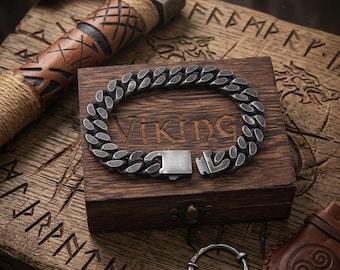 Men’s Vintage Cuban Link Bracelet – Black Stainless Steel Chain, Handmade Hiphop Jewelry, Gift for Him with Box