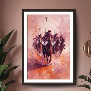 Crimson Rose Polo Art: Semi-Abstract Equestrian Painting