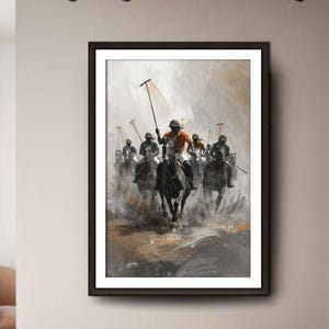 Polo horse painting, Semi Abstract Acrylic Painting of Polo Match in Motion, Bold Horse Riders, Buy 1 Get 3 Free Gift Prints, Digital art