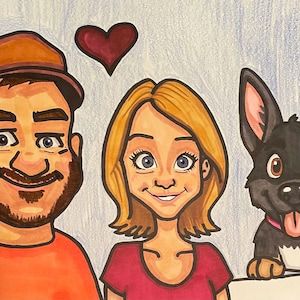Custom Caricature Paper Drawing – Hand-Drawn Cartoon Portrait of Pet or Person