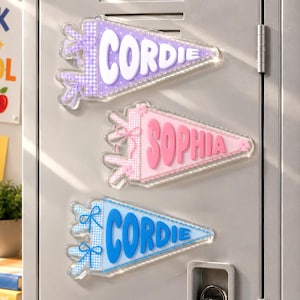 Personalized Kids Name Pennant Flag Locker Magnet, Kids Name Whiteboard Magnet, Nursery Decorations Magnets For Kids, Back To School Gift