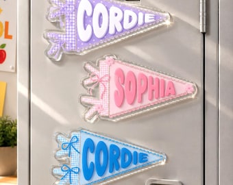 Personalized Kids Name Pennant Flag Locker Magnet, Kids Name Whiteboard Magnet, Nursery Decorations Magnets For Kids, Back To School Gift