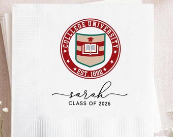 Custom College Logo Napkins, College University Name Graduation Napkin, Graduation Gifts, Graduation Party Favors