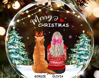 Personalized Girl with Dogs Christmas Ornament 2025: Custom Dog Photo Keepsake