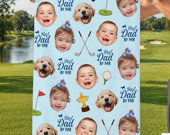 Personalized Kids Photo Golf Towel for Dad, Best Dad By Par Towel, Fathers Day Gift For Golf Dad, Gift For Husband
