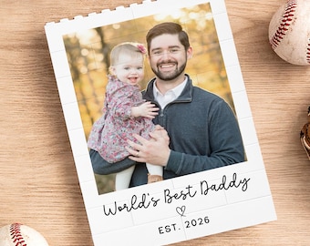 Personalised Daddy & Me Brick Photo Block, Father's Day Gift For Dad, Gift From Kids, New Dad Gift, Gift For Grandpa, Family Keepsake