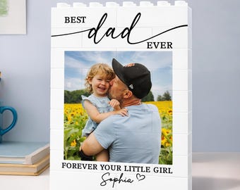 Personalized Daddy and Me Brick Photo Block, Fathers Day Gift For Dad, Custom Best Dad Ever Photo Building Block, Dad Birthday Gift