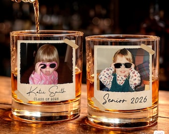 Custom Photo Graduation Whiskey Glass, Class of 2026 Gift, Proud Senior Keepsake, Graduation Gift, Senior Vintage Photo