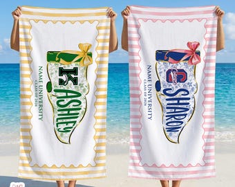 Personalized College Pennant Beach Towel, University Banner School Spirit Beach Towel, Class of 2026 Senior Grad Gift, Graduation Gift