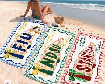 Custom College Pennant Beach Towel, School Banner Striped Towel, Class of 2026 Graduation Gifts, Coquette University Pennant Towel