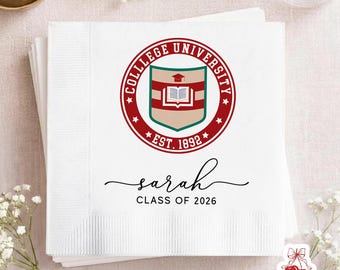 Custom College Logo Napkins, College University Name Graduation Napkin, Graduation Gifts, Graduation Party Favors