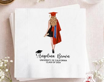 Personalized Girls Graduation Napkins: Class Of 2026 Grad Party Favors Decor, Cocktail Graduation Napkins