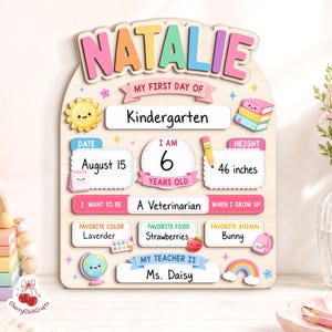 First Day Of School Sign, Back to School Board Gift For Kids, Preschool Kindergarten 1st Day School Sign, First Day School Photo Prop Bild 14