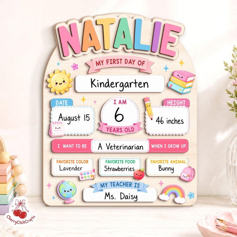 First Day Of School Sign, Back to School Board Gift For Kids, Preschool Kindergarten 1st Day School Sign, First Day School Photo Prop Bild 14