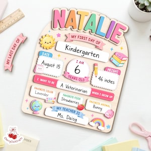 First Day Of School Sign, Back to School Board Gift For Kids, Preschool Kindergarten 1st Day School Sign, First Day School Photo Prop Bild 9