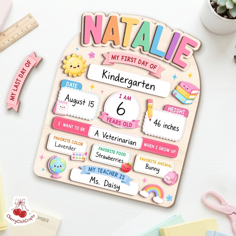 First Day Of School Sign, Back to School Board Gift For Kids, Preschool Kindergarten 1st Day School Sign, First Day School Photo Prop Bild 9