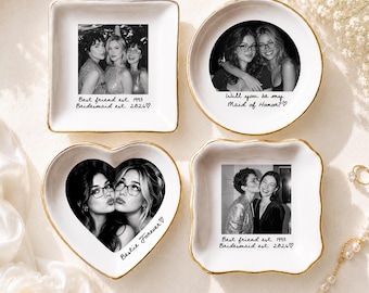 Bandeja de cerámica personalizada para joyas con foto de tu mejor amiga, ideal para la dama de honor, regalo para proponerle ser dama de honor, regalo para la despedida de soltera o regalo de boda.