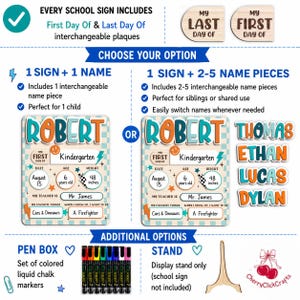 First Day Of School Sign, Back to School Board Gift For Kids, Preschool Kindergarten 1st Day School Sign, First Day School Photo Prop Bild 4