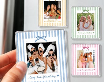Personalized Bestie Photo Magnet, Best Friend Fridge Magnet, Bestie Stripe Magnet, Best Friend Gift, Gift for Her