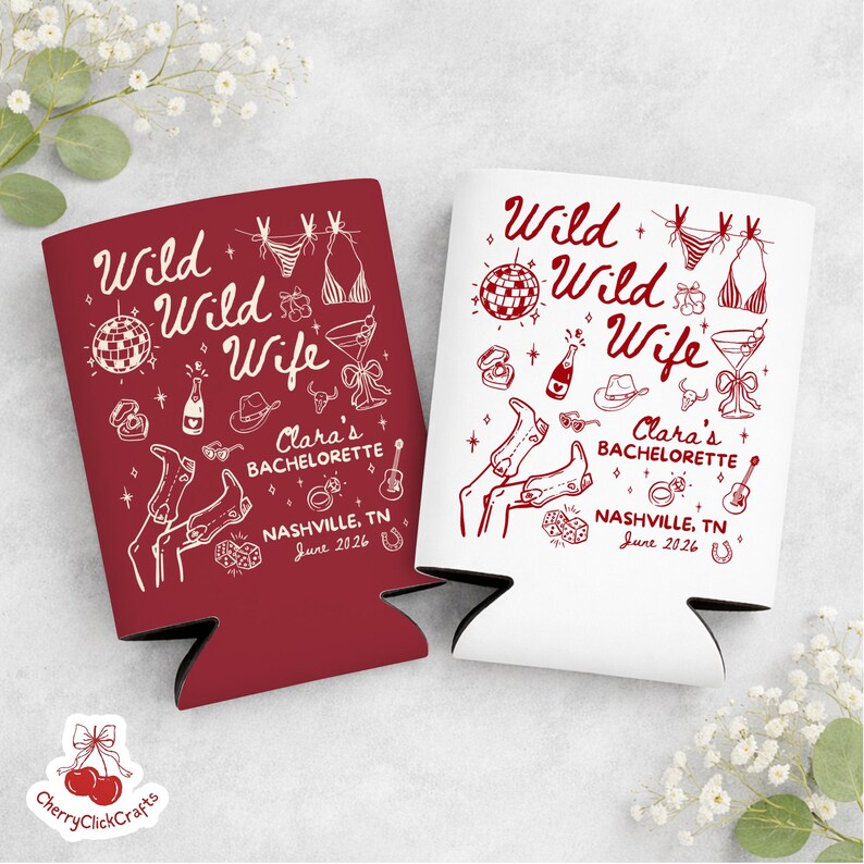 Wild Wild Wife Bachelorette Can Cooler, Western Cowgirl Bachelorette Party Favors, CustomDesert Bachelorette Drink Holder, Bridal Party Gift image 6