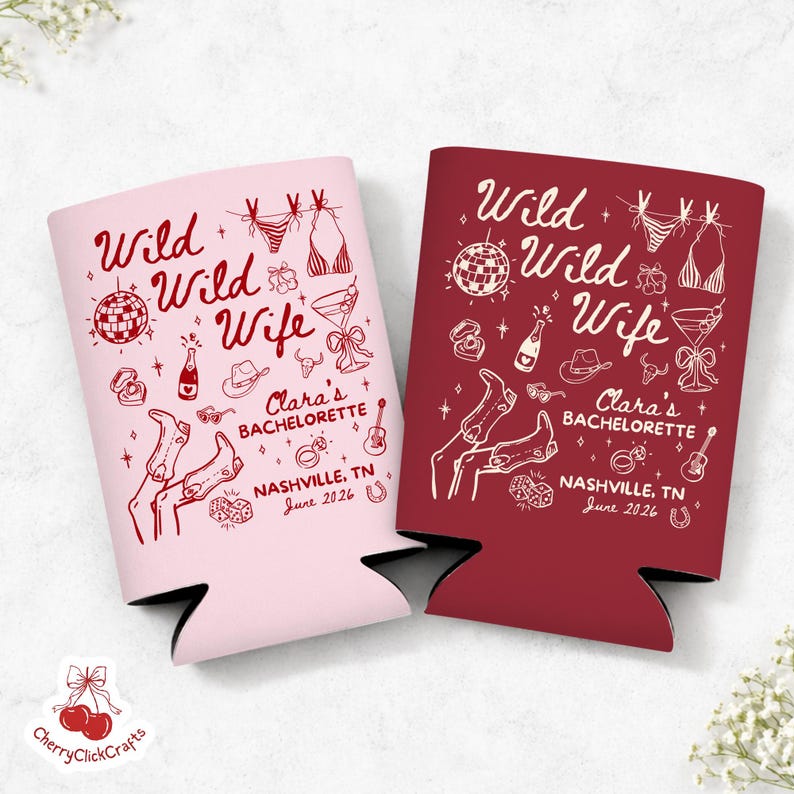 Wild Wild Wife Bachelorette Can Cooler, Western Cowgirl Bachelorette Party Favors, CustomDesert Bachelorette Drink Holder, Bridal Party Gift image 7