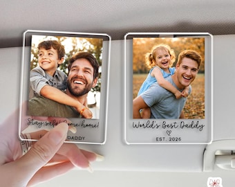 Custom Dad Photo Visor Clip, Drive Safe Daddy, Personalized  1st Father's Day Gift For Dad, Baby Photo Car Sun Visor Clip, Gift For Husband