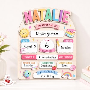 First Day Of School Sign, Back to School Board Gift For Kids, Preschool Kindergarten 1st Day School Sign, First Day School Photo Prop Bild 10