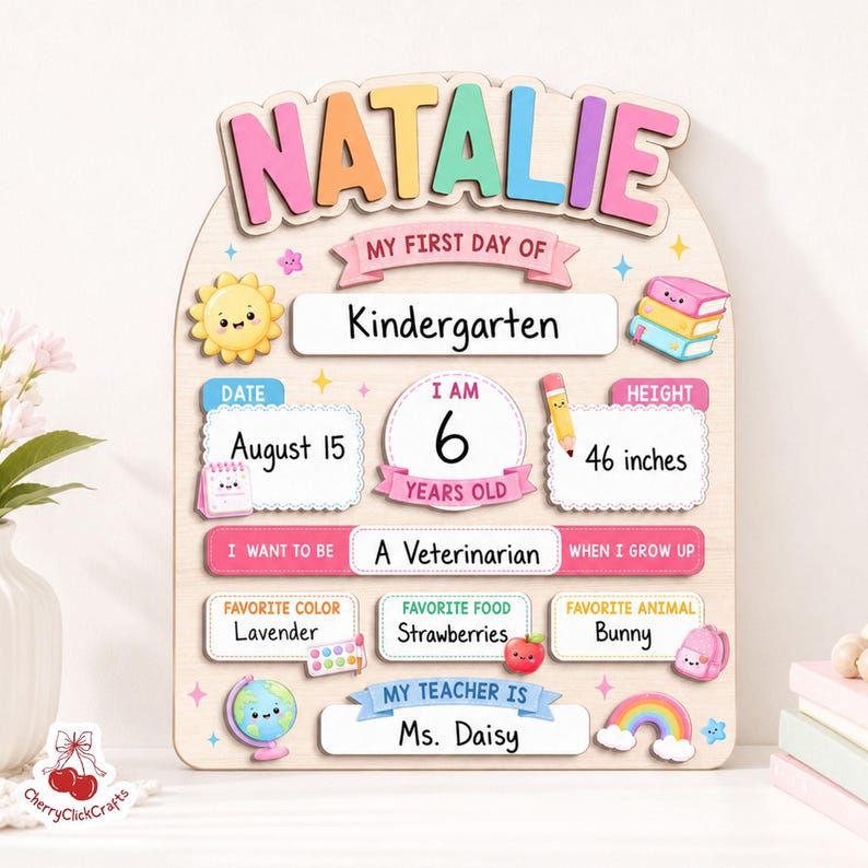 First Day Of School Sign, Back to School Board Gift For Kids, Preschool Kindergarten 1st Day School Sign, First Day School Photo Prop Bild 10