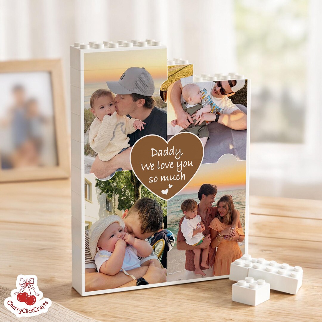 Custom Photo Collage Dad and Kids Building Blocks, Baby Photo Collage ...